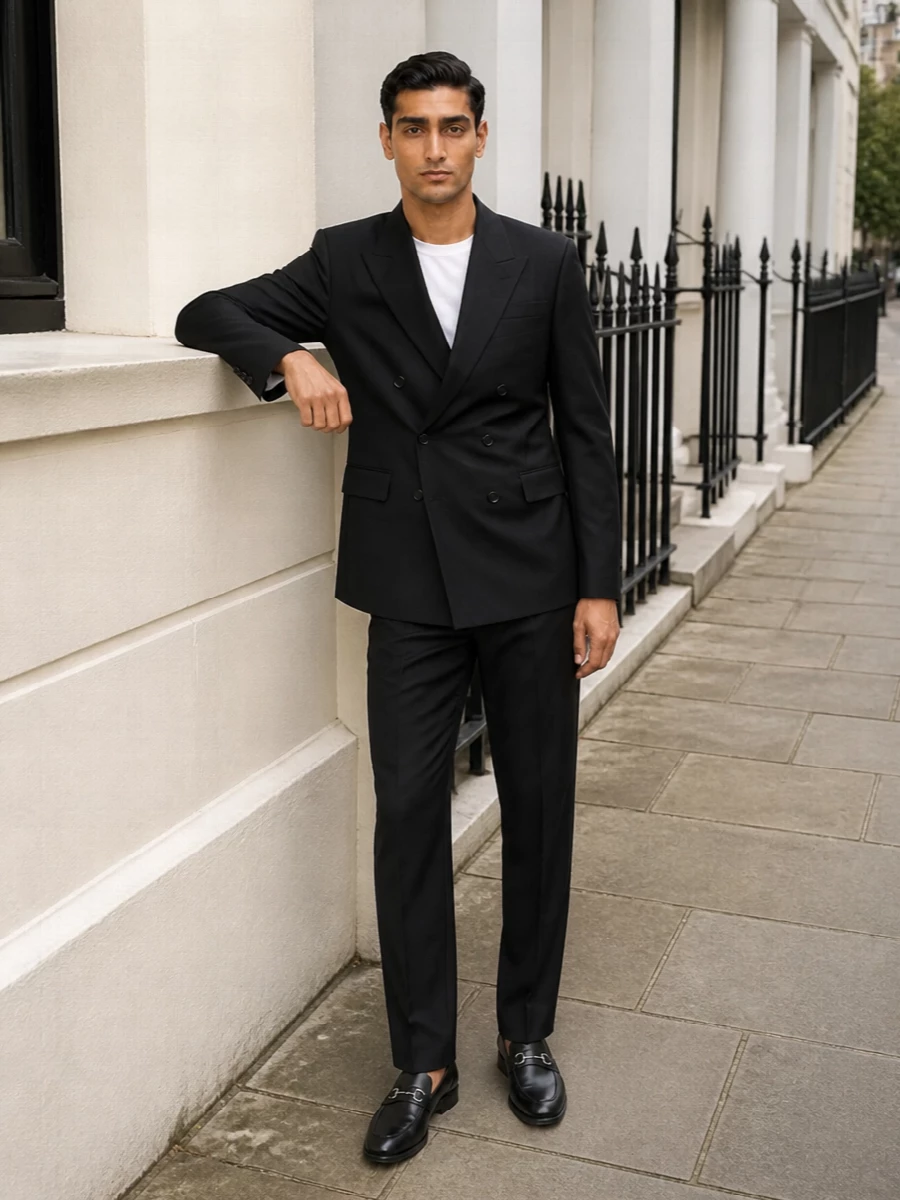 Gucci black blazer trouser outfit loafers