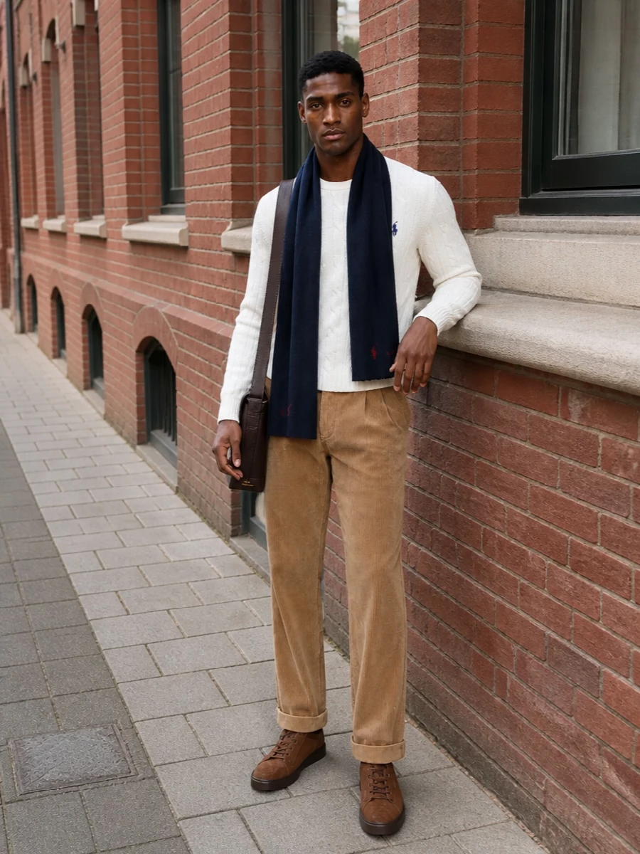 Polo ralph lauren winter white sweater camel corduroy