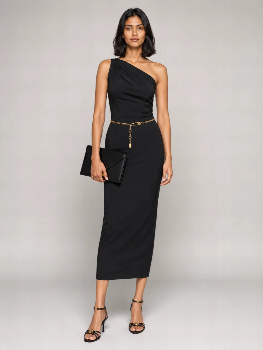 Versace Draped Cutout Sleeveless Midi Dress