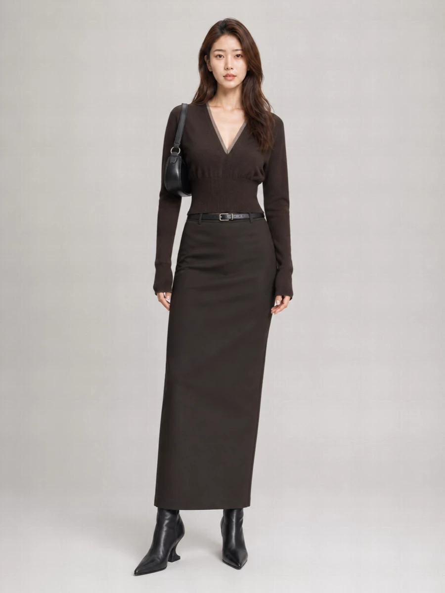 Rick Owens Virgin Wool V-Neck Cropped Long-Sleeve Knitted Top
