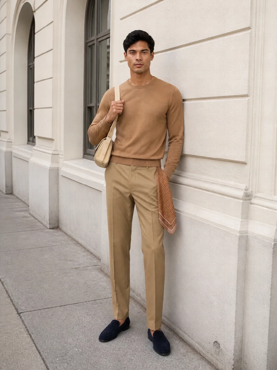 Zanone camel sweater pt torino trousers outfit