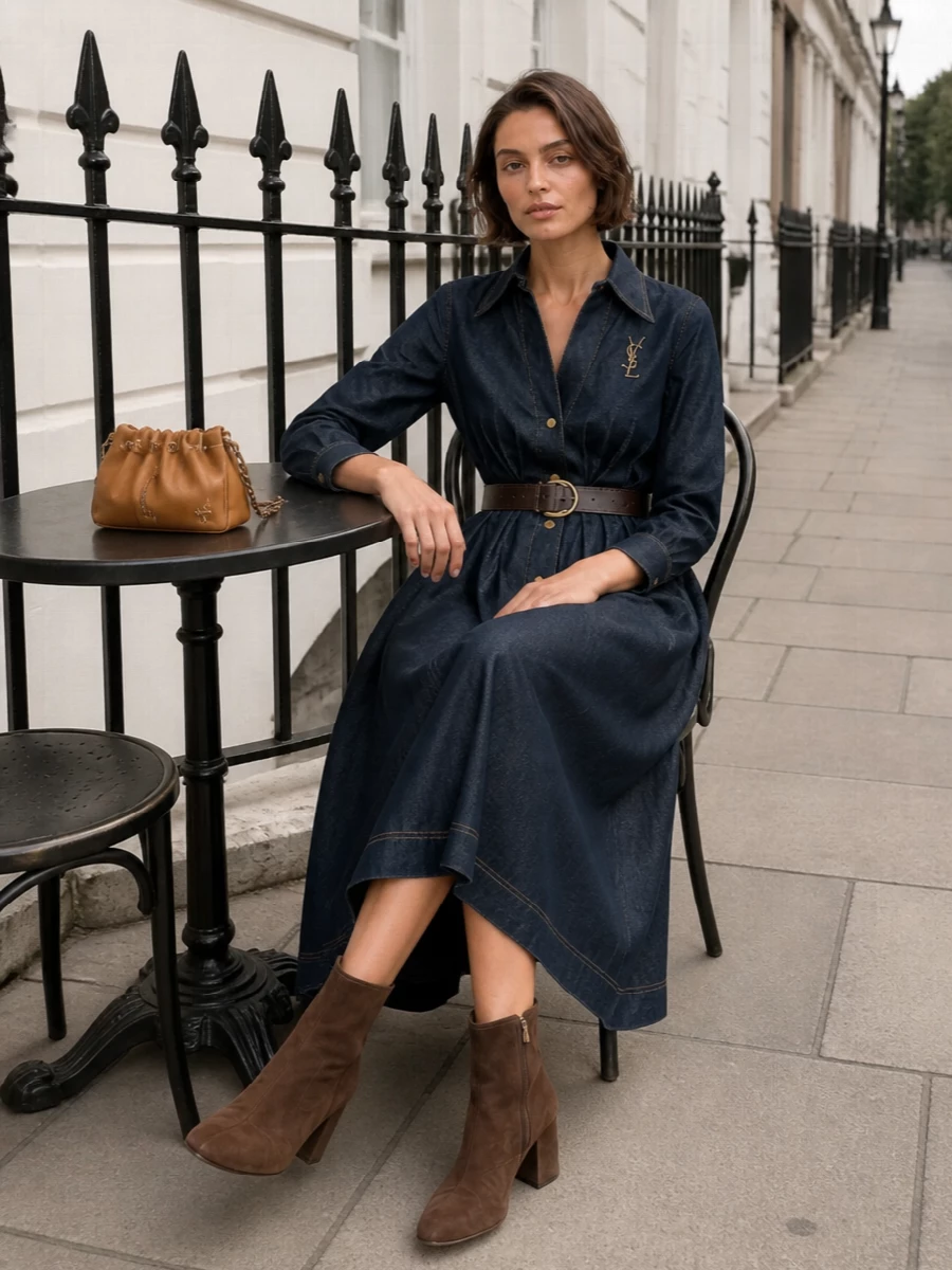 Zimmermann denim shirtdress brown ankle boots