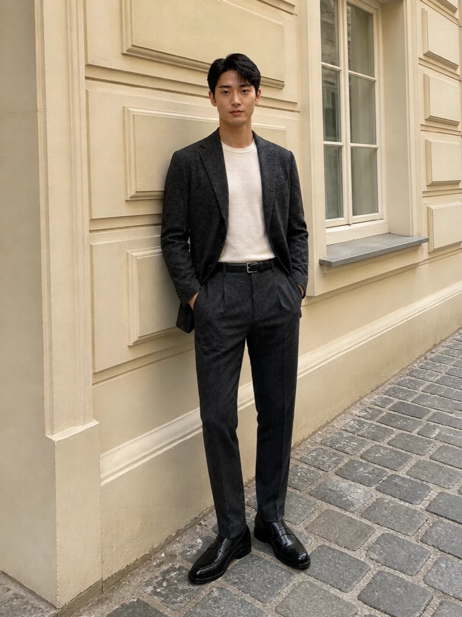Tagliatore blazer charcoal trousers tods loafers