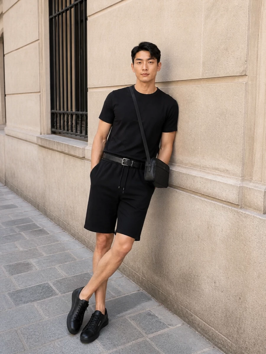 Saint laurent shorts black tee celine bag