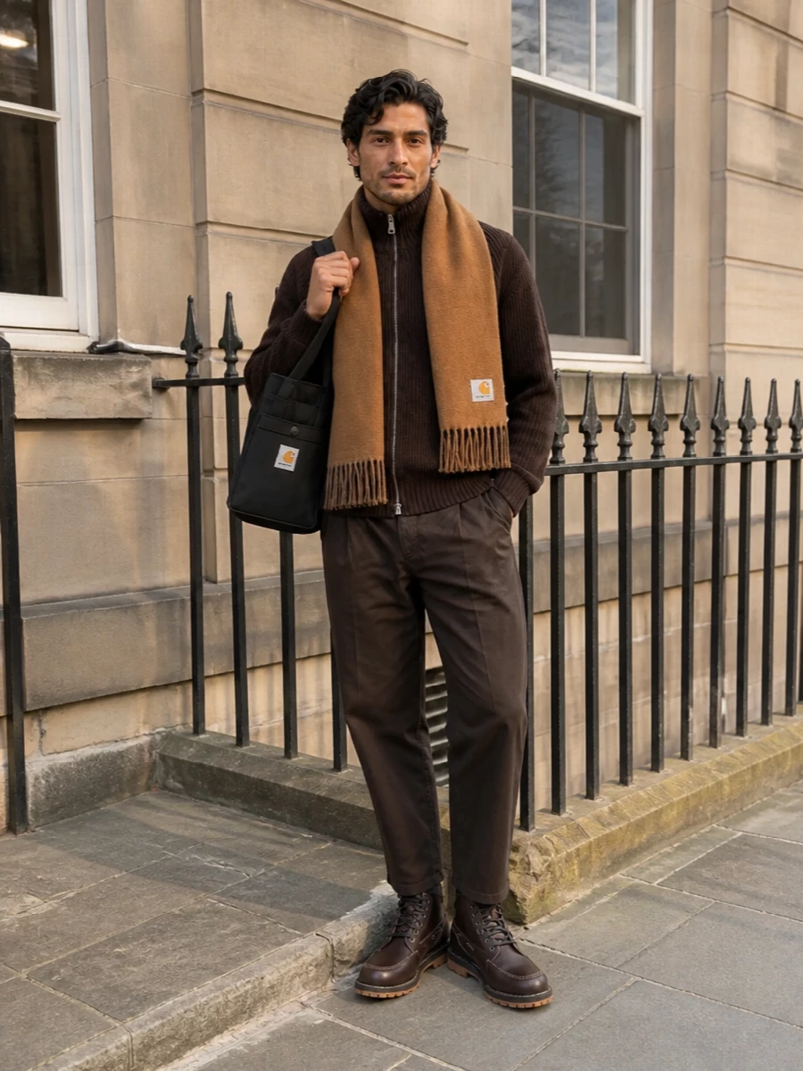 Carhartt wip brown zip knit cropped trousers boots
