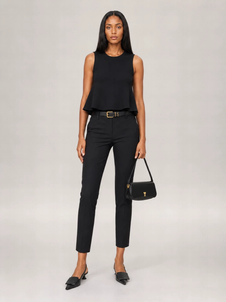 Ami Paris Virgin Wool Crepe Mid-Rise Tapered Cigarette Trousers