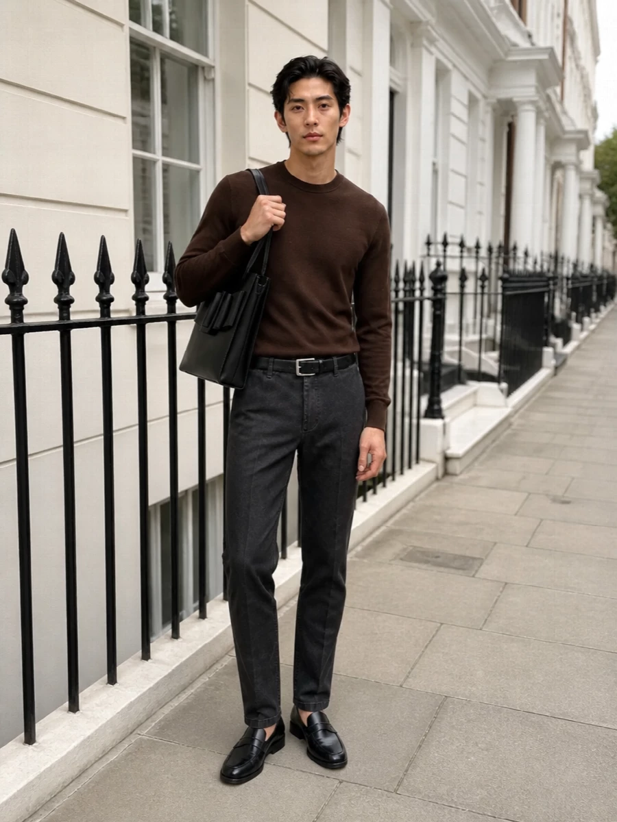 Pt torino charcoal jeans brown knit tods loafers