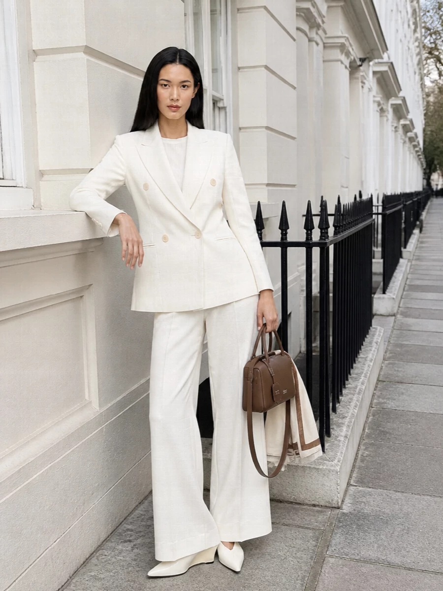 Max mara ivory blazer wide leg trousers outfit