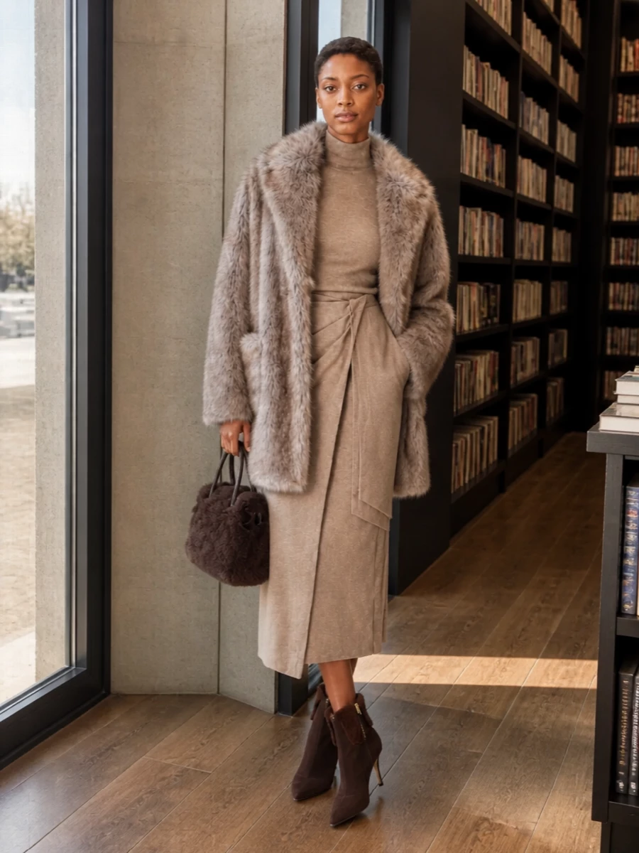 Max mara knit dress faux fur coat ankle boots