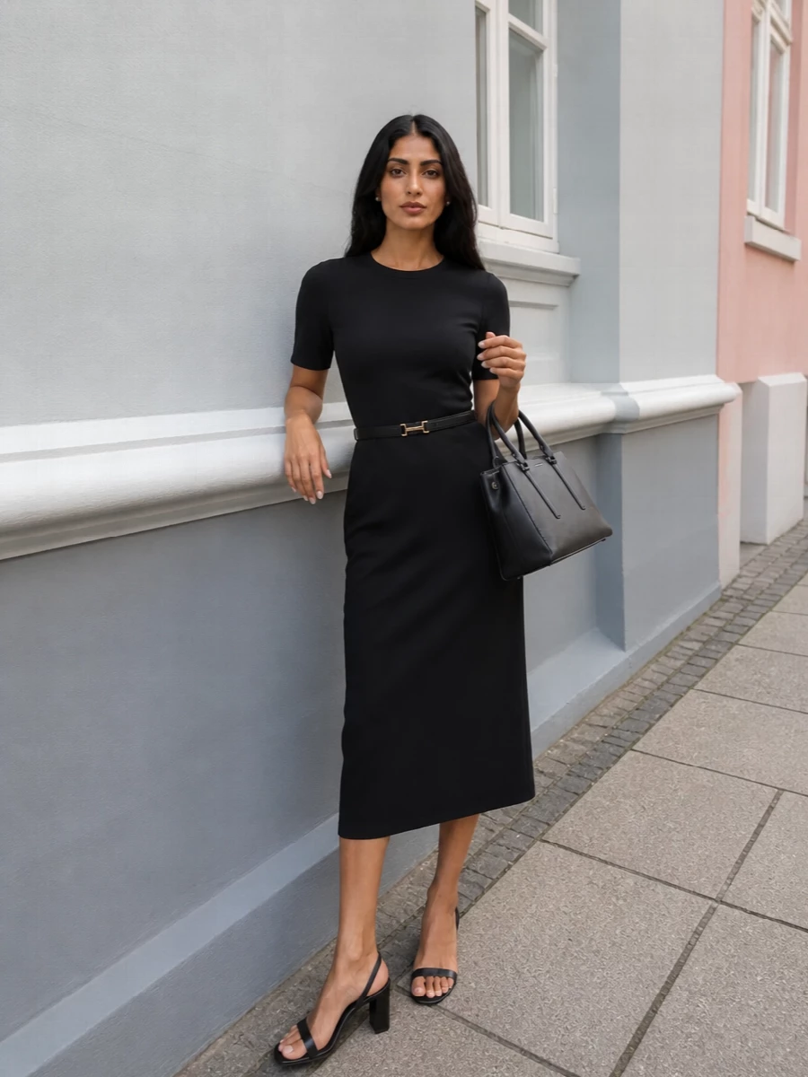 Calvin klein black midi dress minimalist heels
