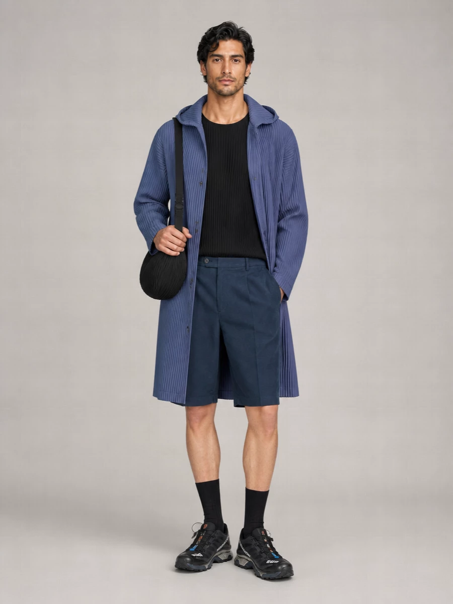 Homme Plisse Issey Miyake Pleated Single-Breasted Raincoat