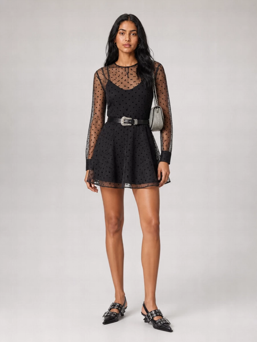 Ganni Polka-Dot Organza Mini Dress