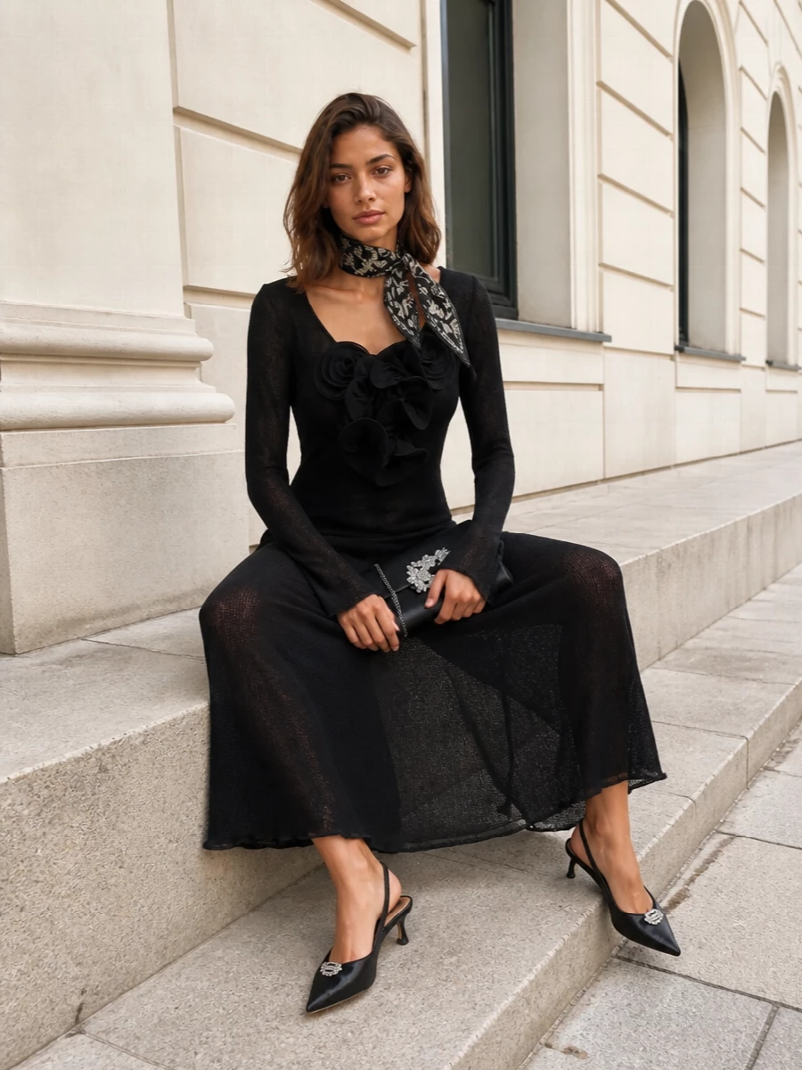 Magda butrym black sheer maxi dress evening