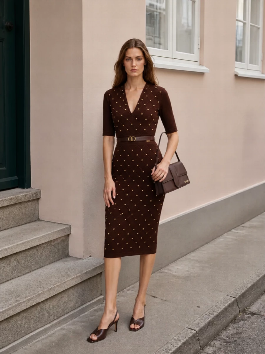 Elisabetta franchi brown studded dress heels