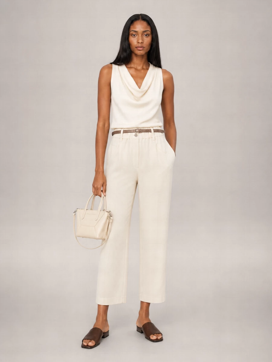 Brunello Cucinelli Linen Straight-Leg Cropped Trousers