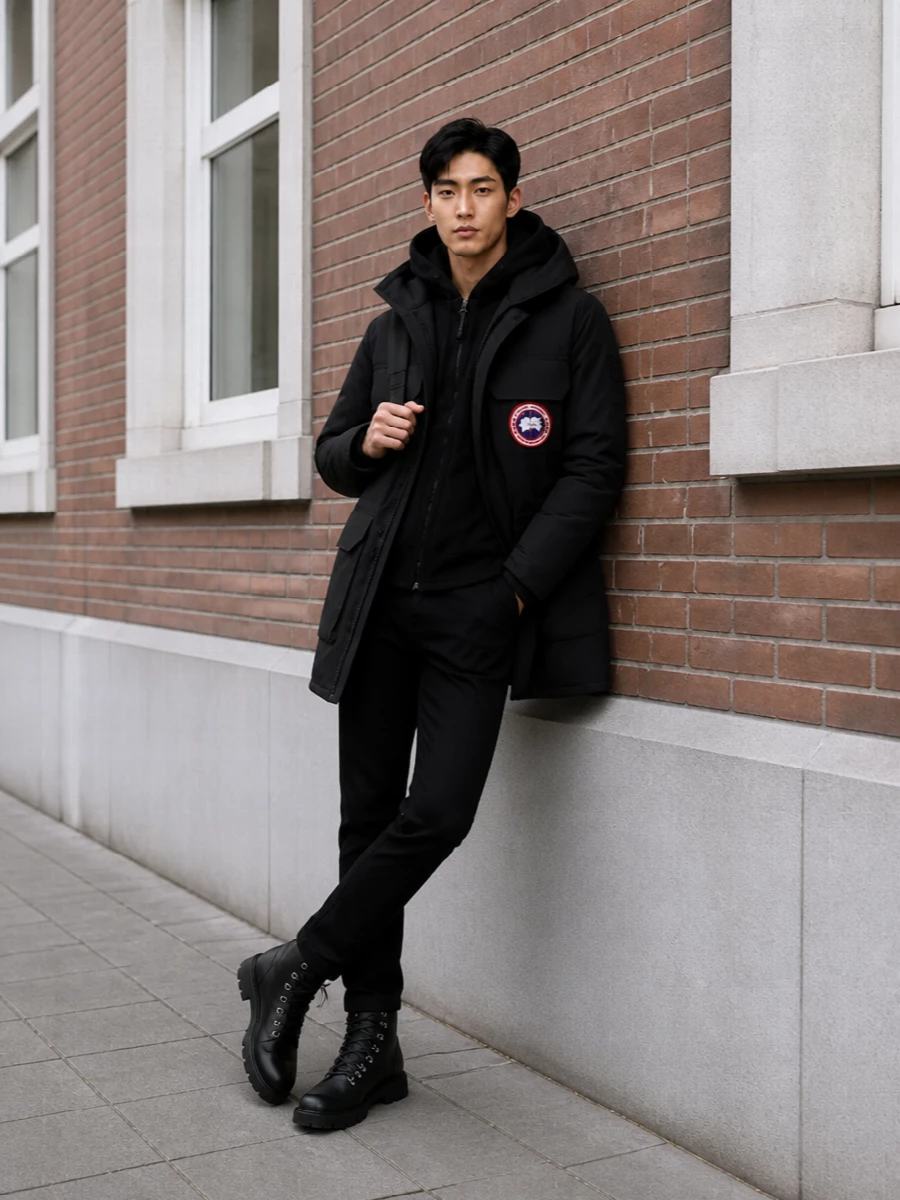 Canada goose parka black jeans winter boots