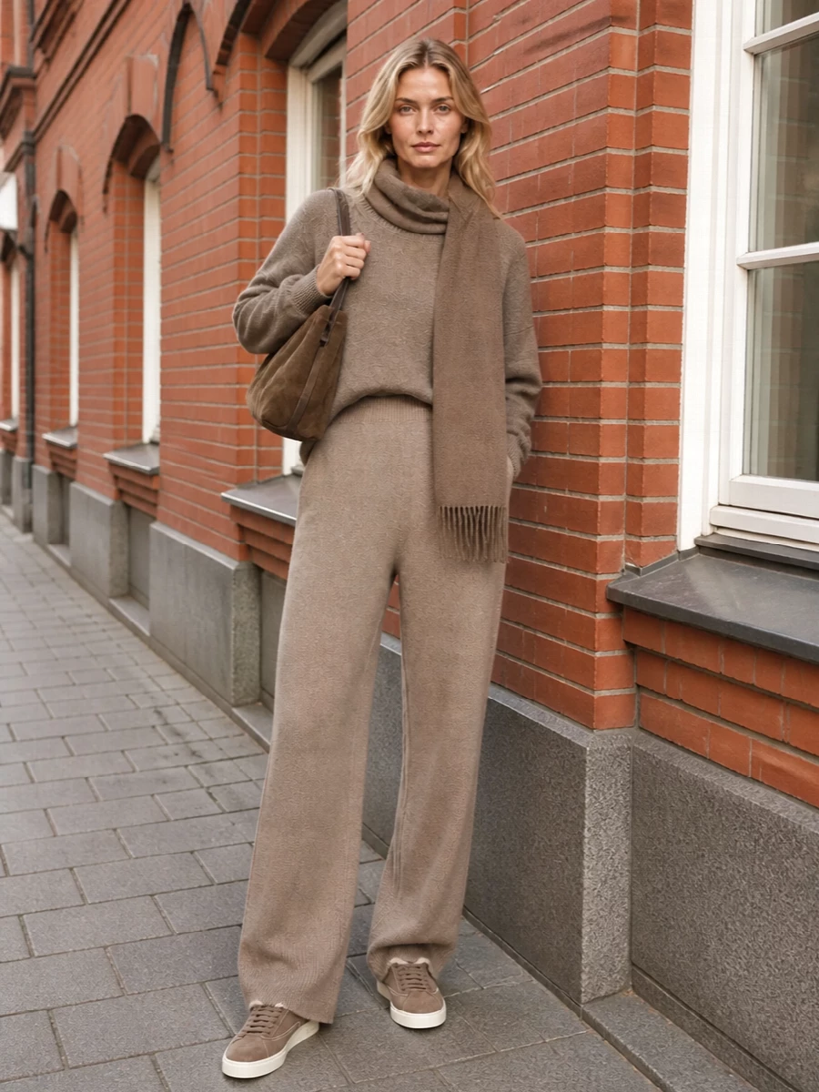 Lisa yang taupe sweater wide leg knit pants