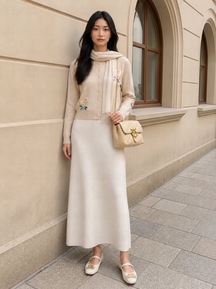 Max mara cardigan ivory knit skirt outfit