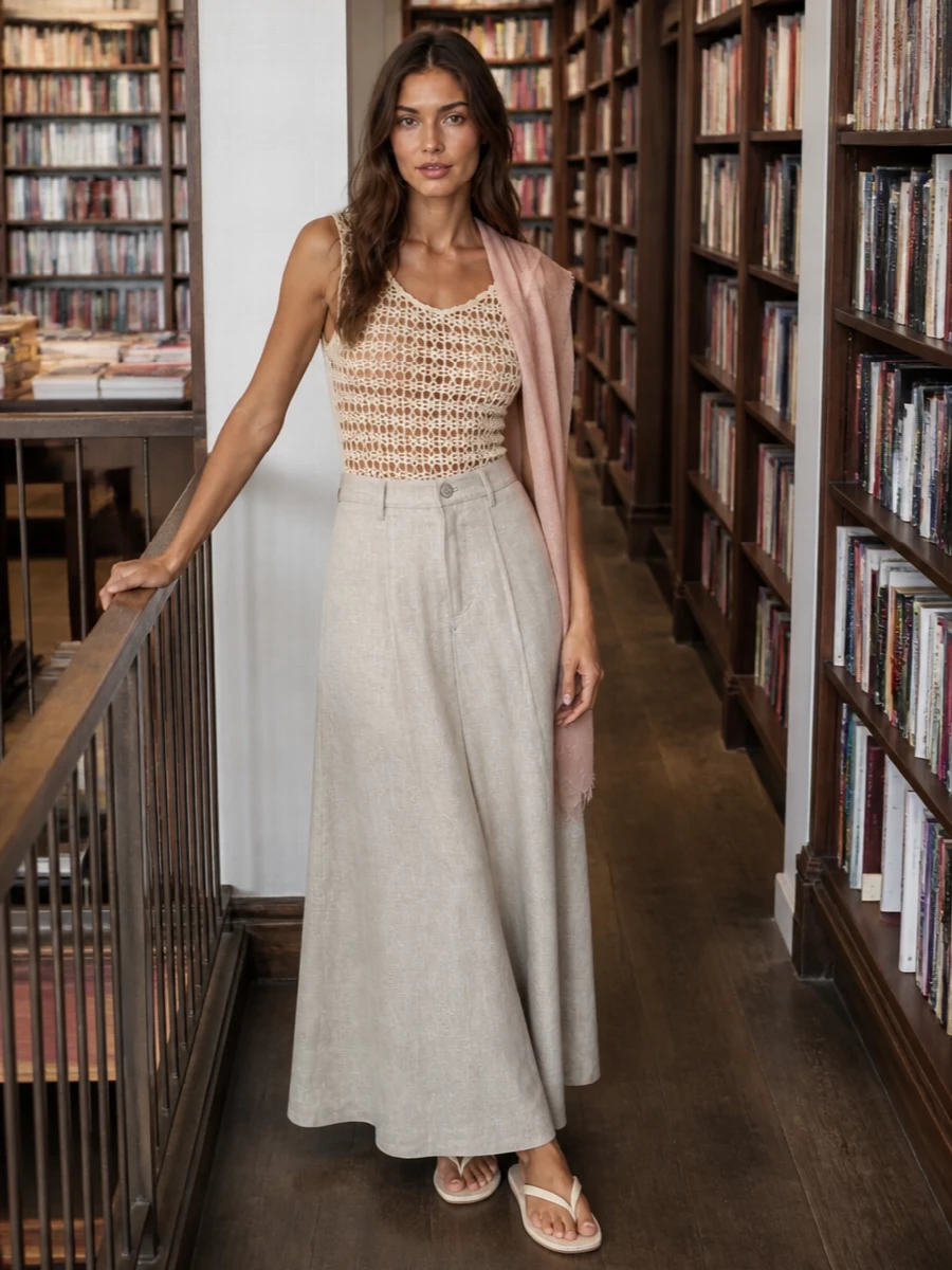 Alysi crochet bodysuit beige maxi skirt outfit