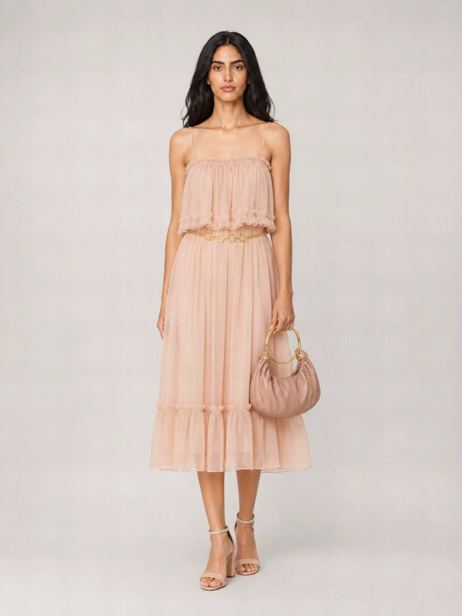 Chloé Silk Ruffled Spaghetti-Strap Mini Dress