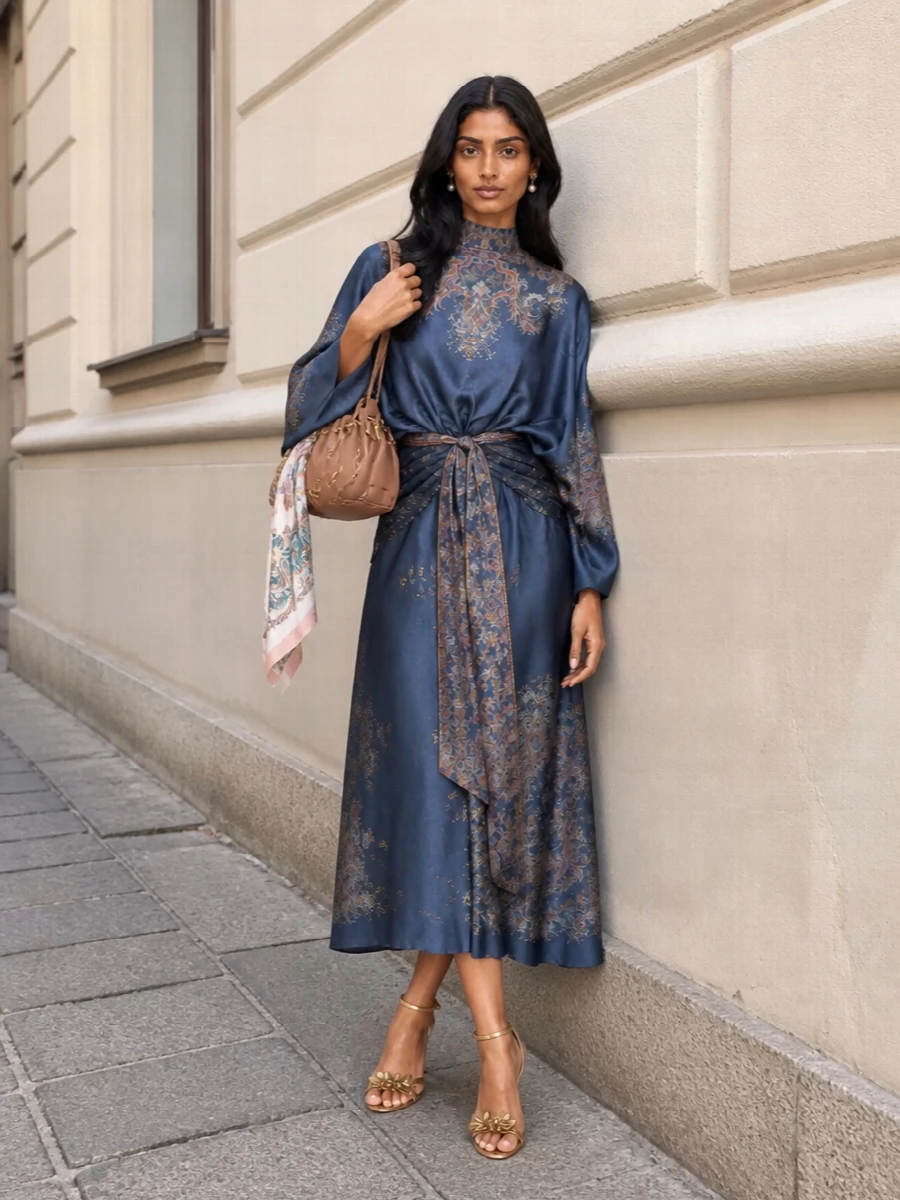Zimmermann satin midi dress gold sandals