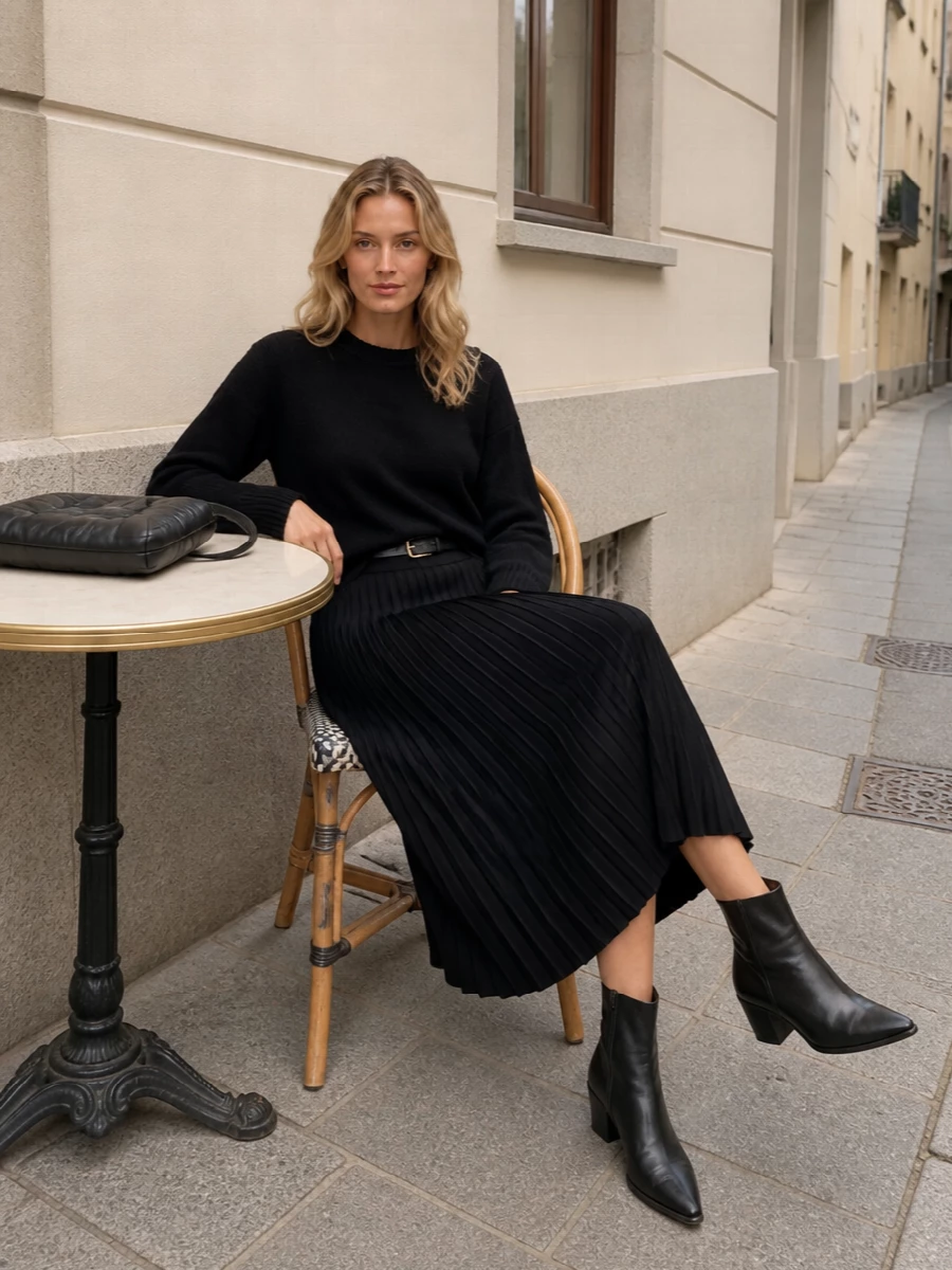 Lisa yang black pleated skirt aeyde ankle boots