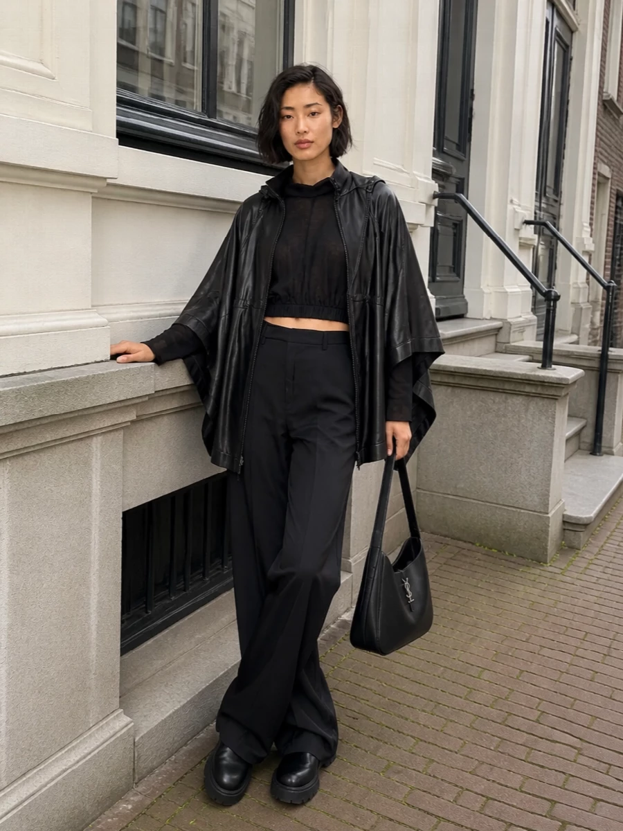 Yves salomon leather poncho saint laurent trousers