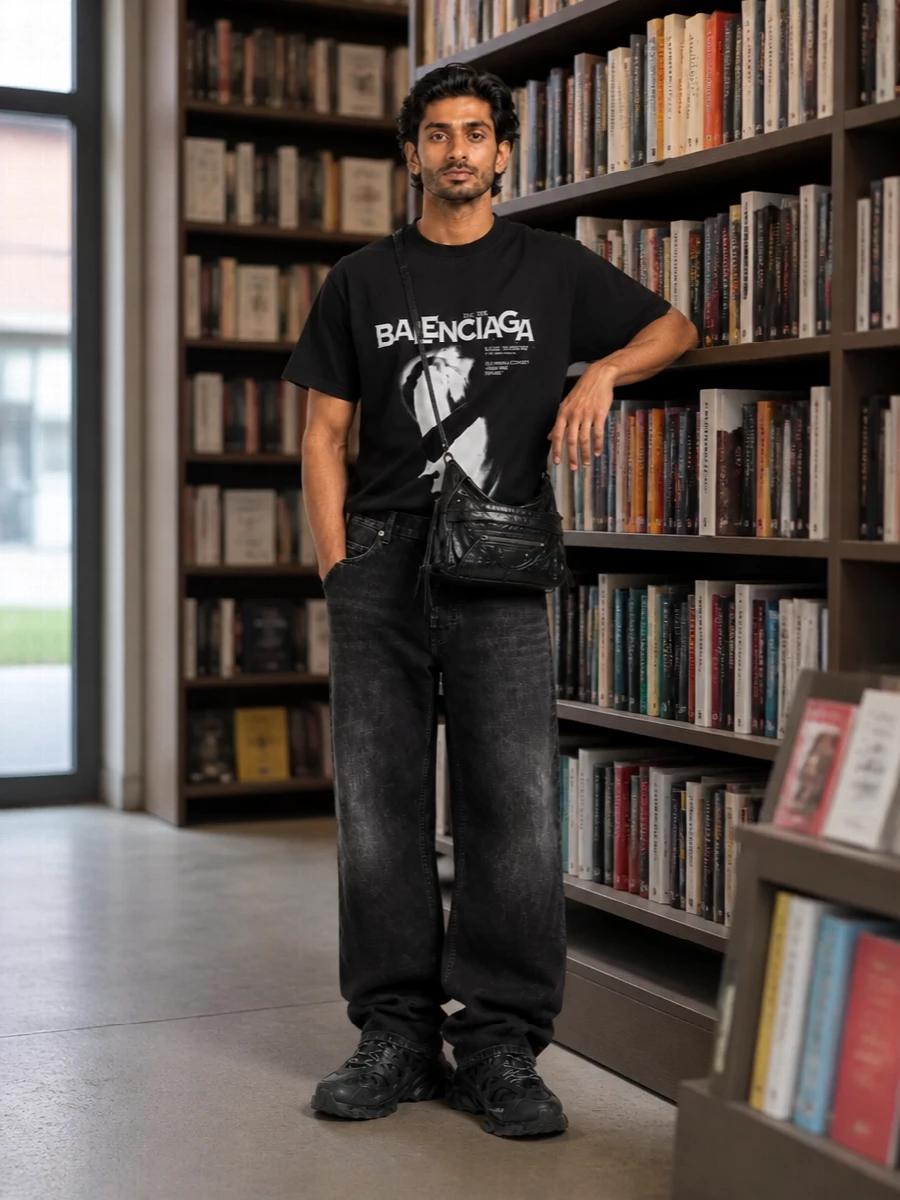 Balenciaga graphic tee loose jeans runners