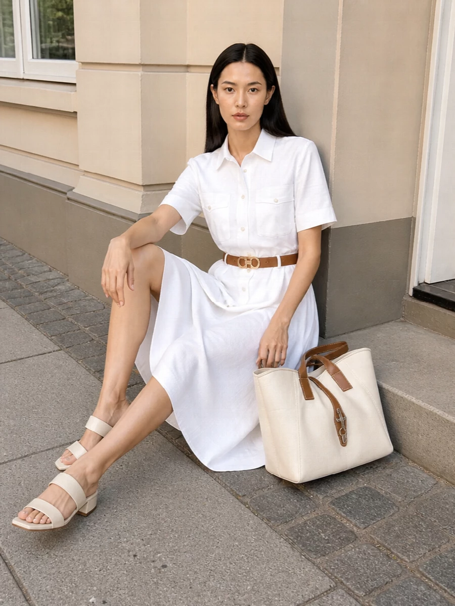 Fay white shirt dress neutral aeyde sandals