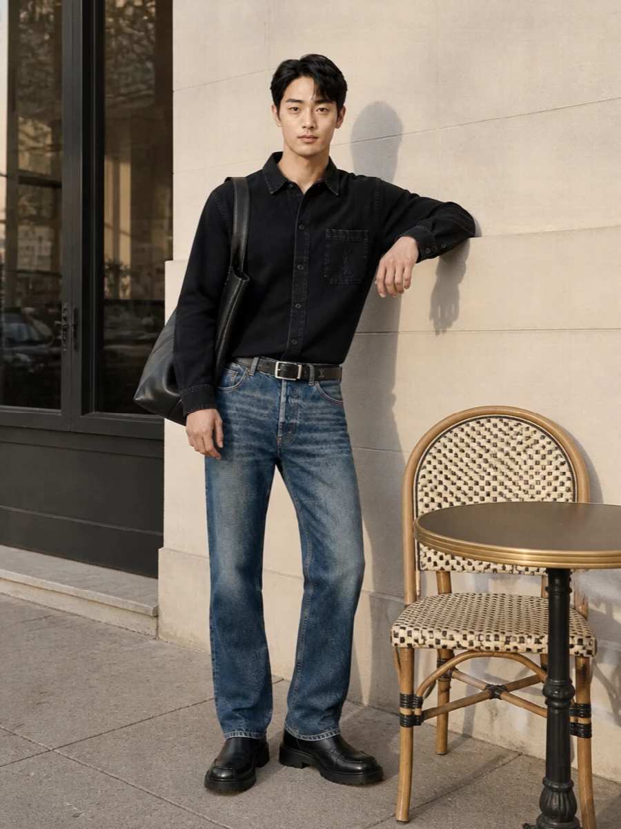 Saint laurent jeans black denim shirt chelsea boots
