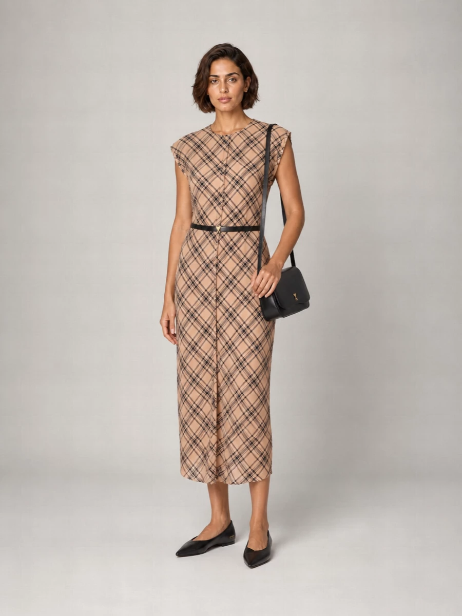 Ami Paris Frayed-Trim Midi Dress