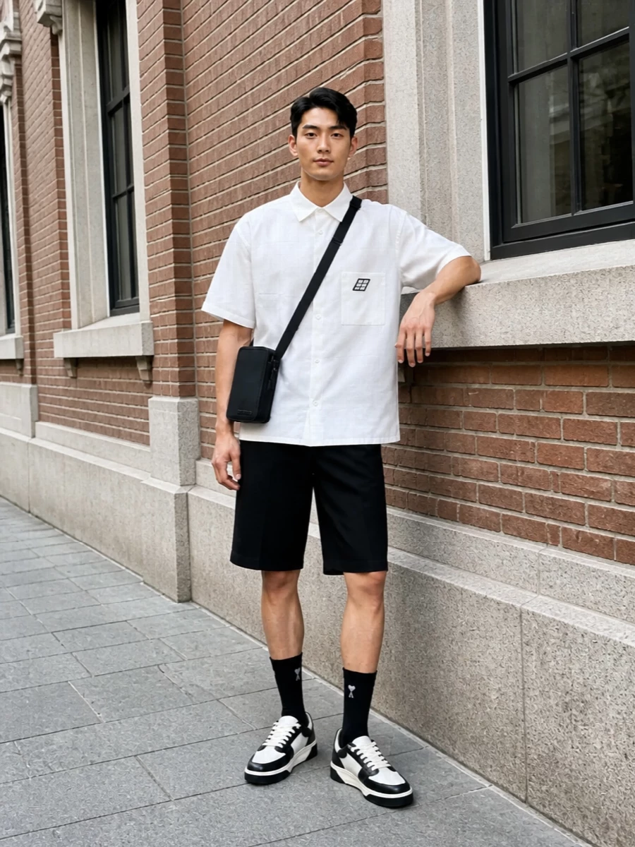 Ambush shirt black tailored shorts sneakers