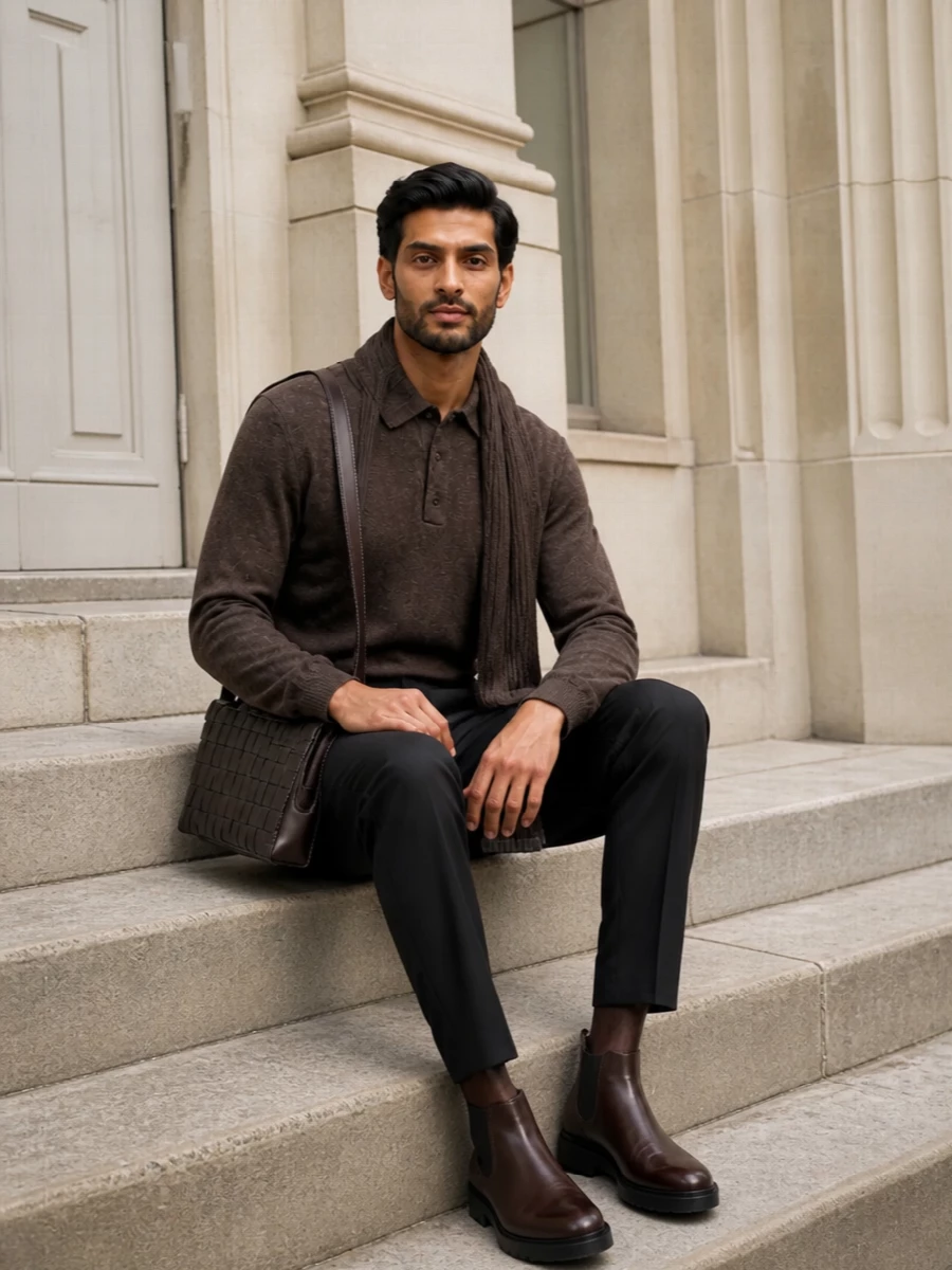 Bottega veneta brown polo charcoal trousers
