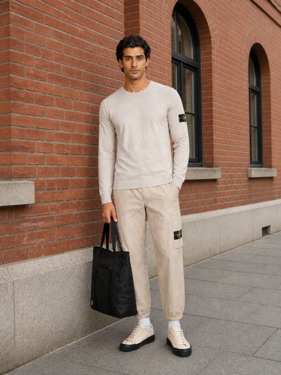 Stone island beige track pants outfit sneakers