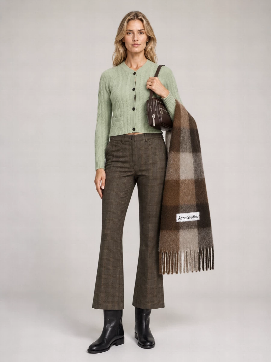 Acne Studios Checked Alpaca Wool Blend Fringed Scarf