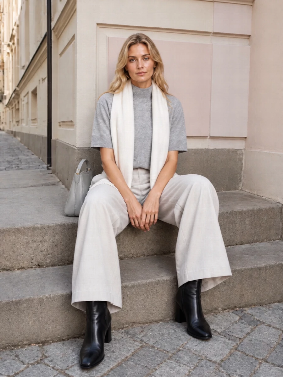 Fabiana filippi grey knit wide leg trousers outfit