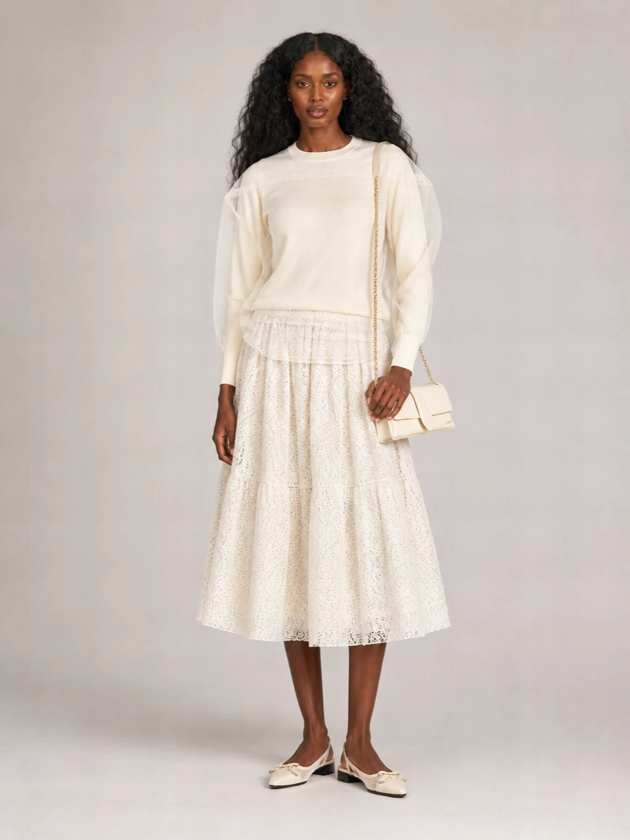 Comme Des Garçons Cotton Macramé Flared Midi Skirt