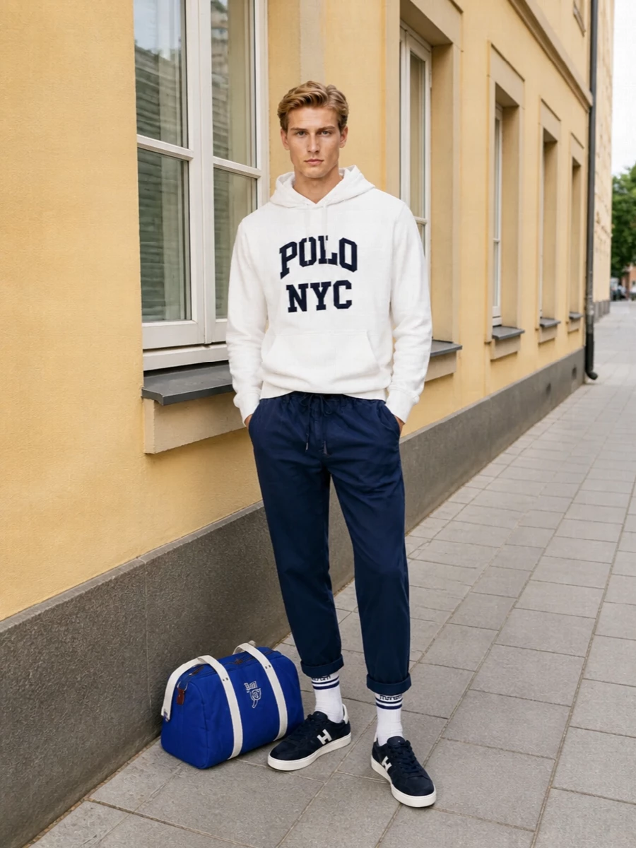 Polo hoodie navy joggers hogan sneakers