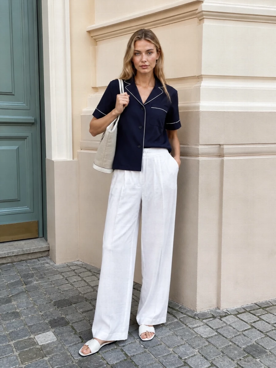Parosh pajama shirt white wide leg trousers outfit