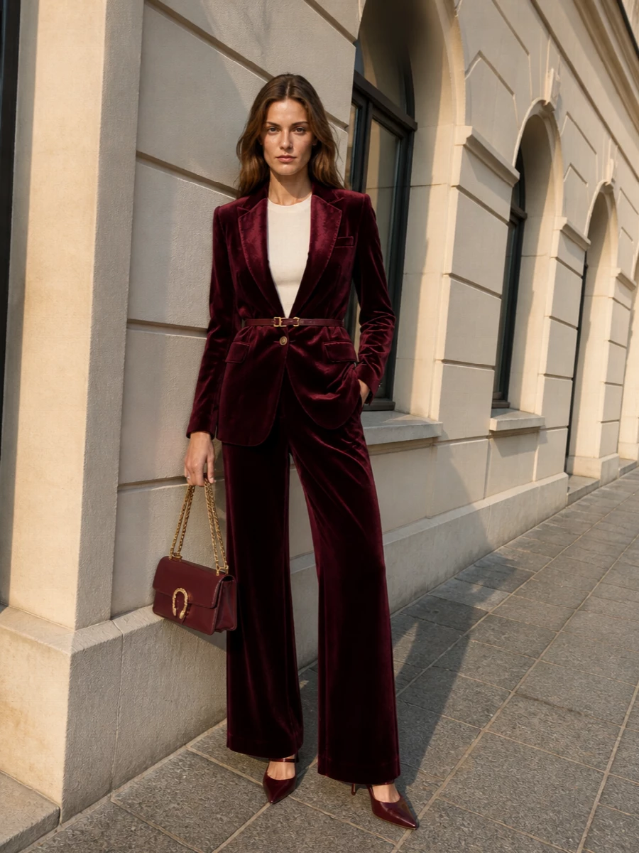 Etro burgundy velvet suit gianvito rossi heels