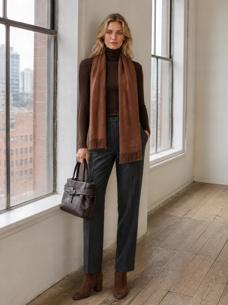 Fabiana filippi brown knit charcoal trousers outfit