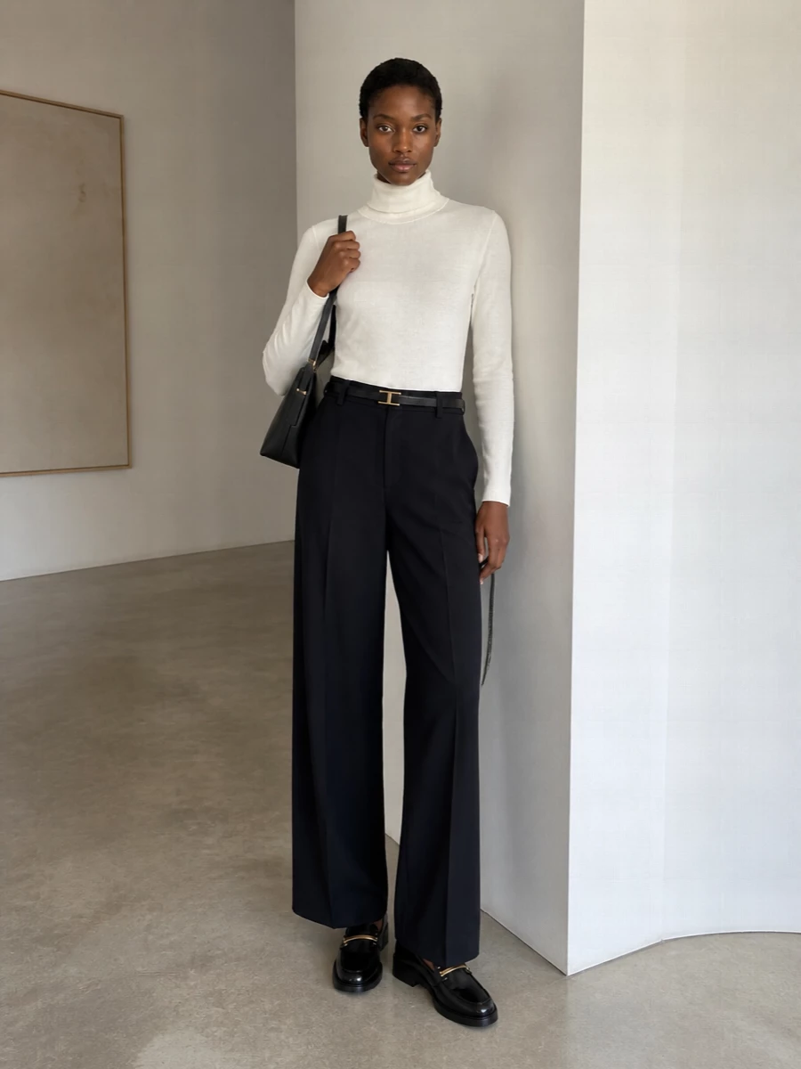 Toteme wide leg trousers ivory turtleneck outfit