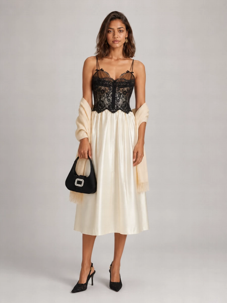 Self-Portrait Midi Lace Corset Dress