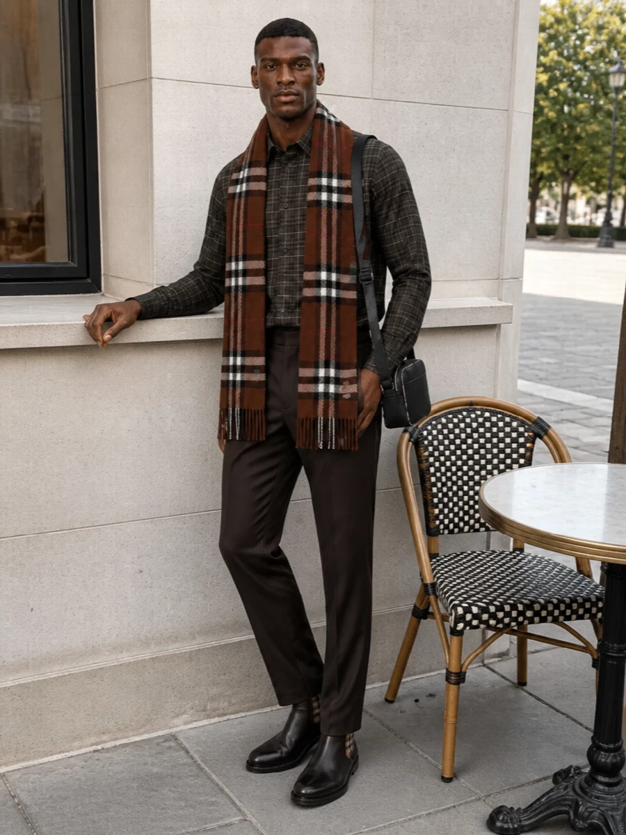 Burberry charcoal check shirt chocolate trousers
