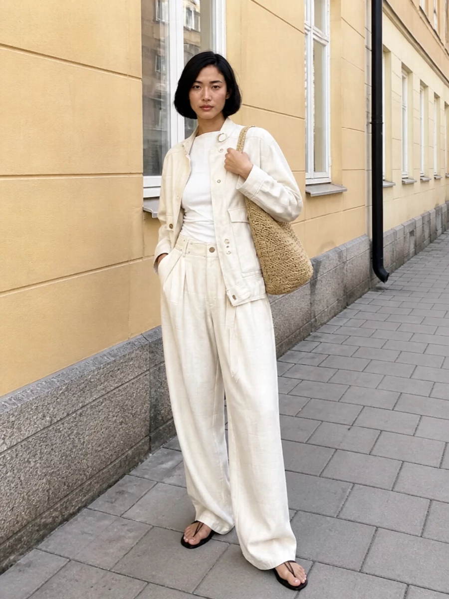 Isabel marant ivory utility jacket wide leg trousers