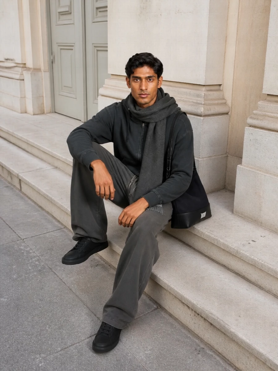 Maison margiela charcoal trousers black hoodie