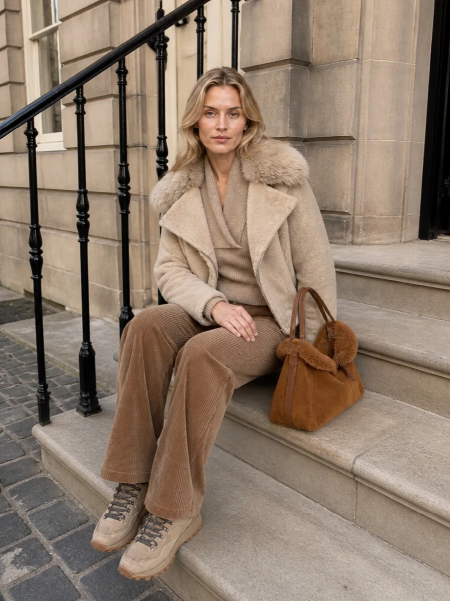 Brunello cucinelli shearling jacket camel corduroy