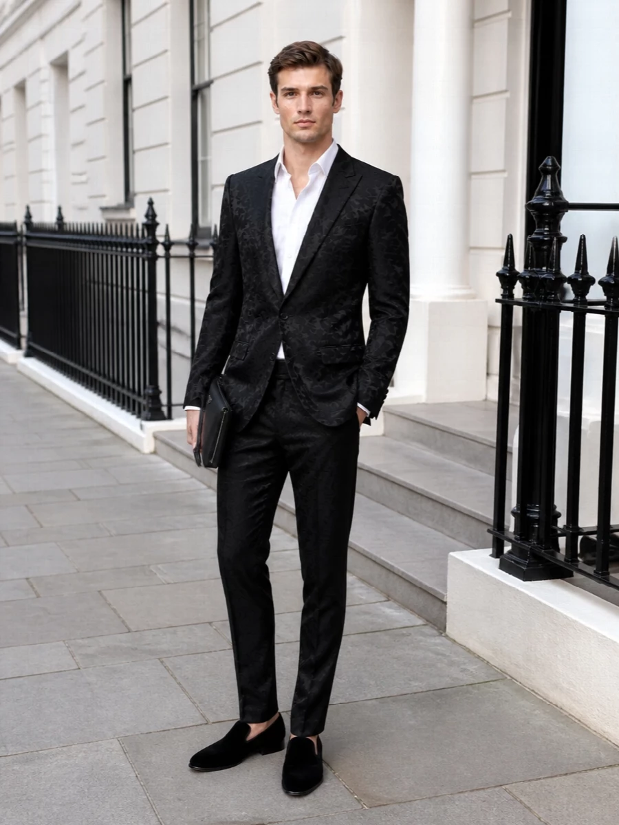 Dolce gabbana black jacquard suit velvet slippers