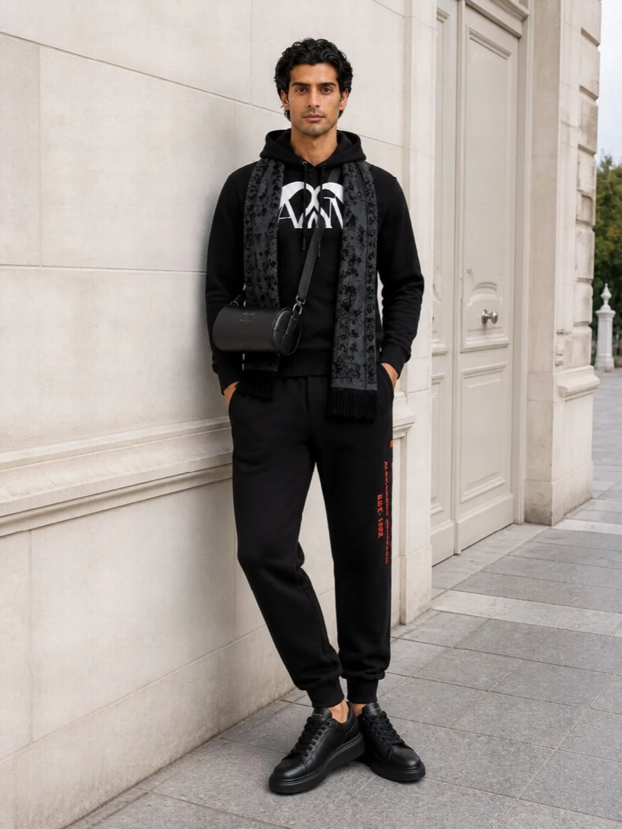Alexander mcqueen black hoodie joggers outfit
