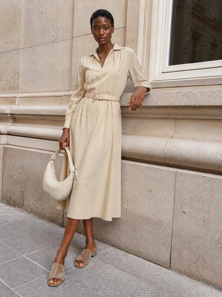 Max mara beige shirt dress suede slides